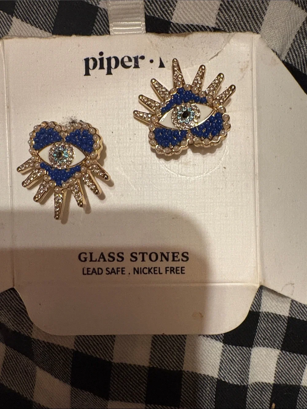 Piper K Evil Eye Blue Stud Earrings. (Pierced Earrings)
